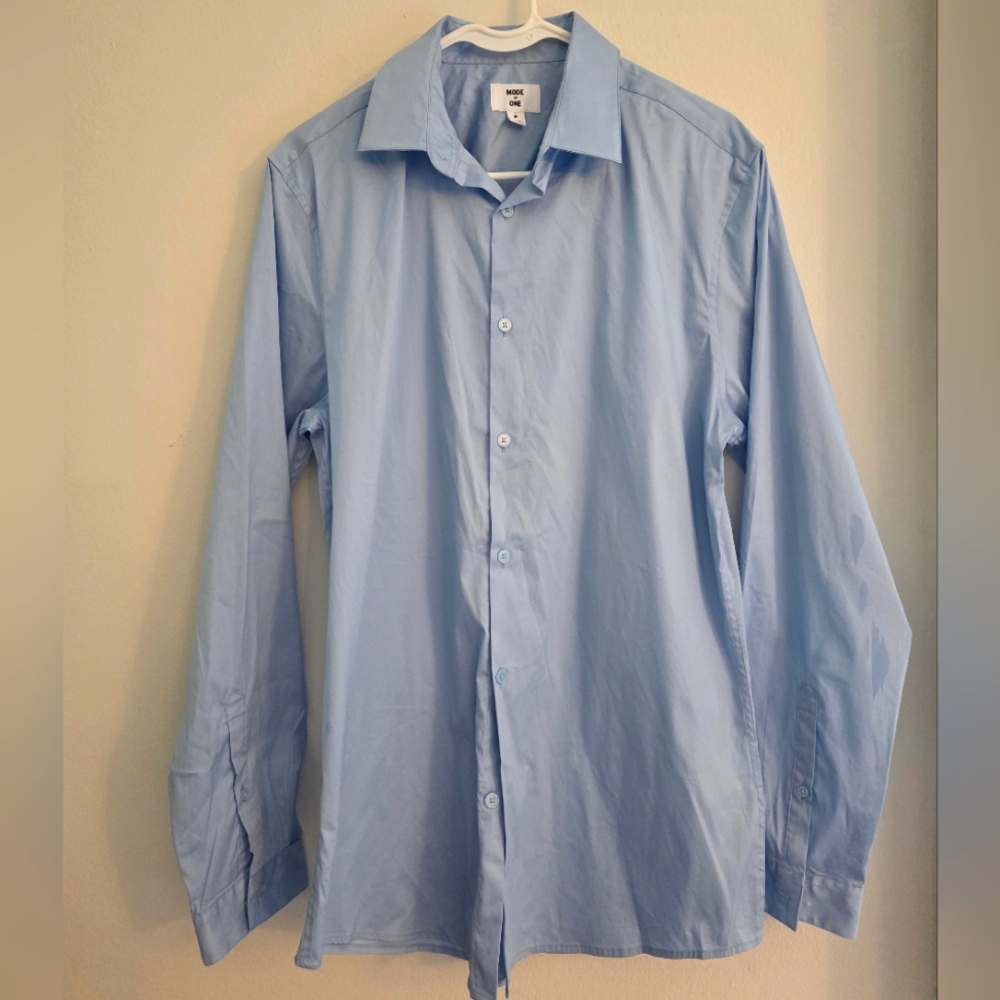 Mode Of One Men's Light Blue‎ Cotto  Dress Shirt Sz. Medium